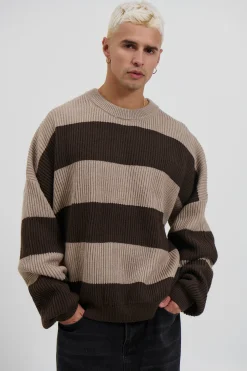 Drop Sleeve Heavy Knit Choc Stripe