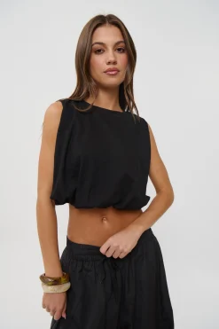 Emily Bubble Hem Top Black