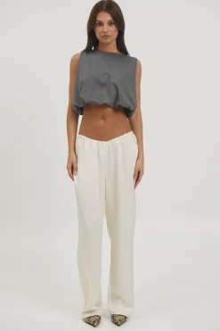 Emily Bubble Hem Top Dark Grey