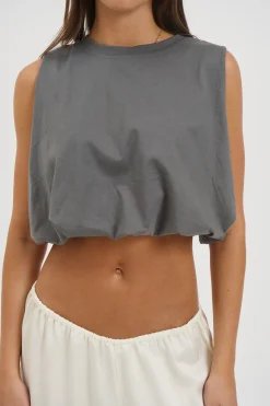 Emily Bubble Hem Top Dark Grey