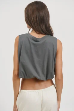 Emily Bubble Hem Top Dark Grey