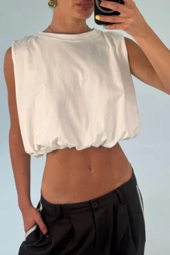 Emily Bubble Hem Top White