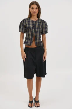 Femme Blouse Navy Lemon Plaid