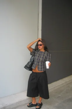 Femme Blouse Navy Lemon Plaid