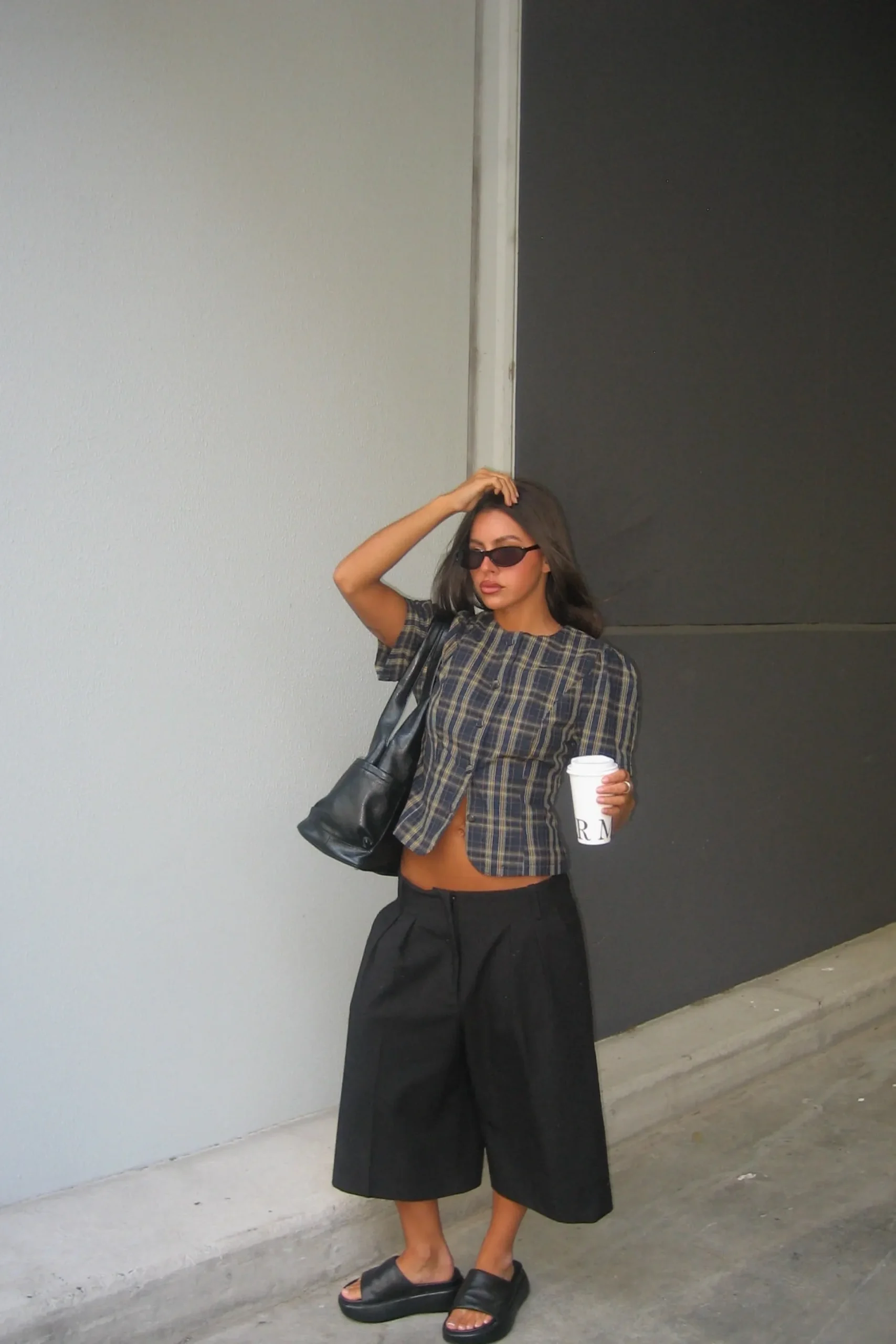 Femme Blouse Navy Lemon Plaid