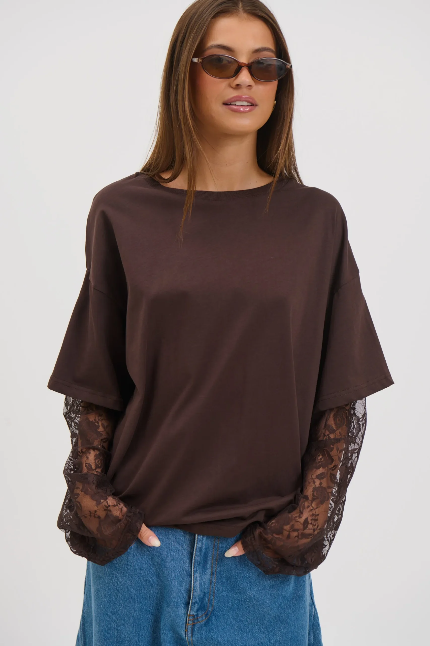 Francesca Lace Tee Chocolate
