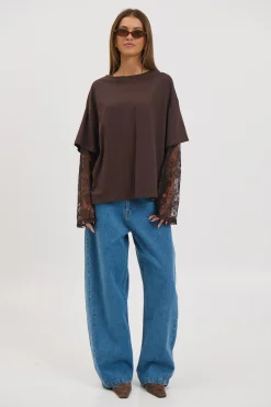 Francesca Lace Tee Chocolate