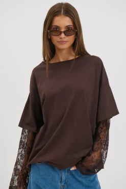 Francesca Lace Tee Chocolate