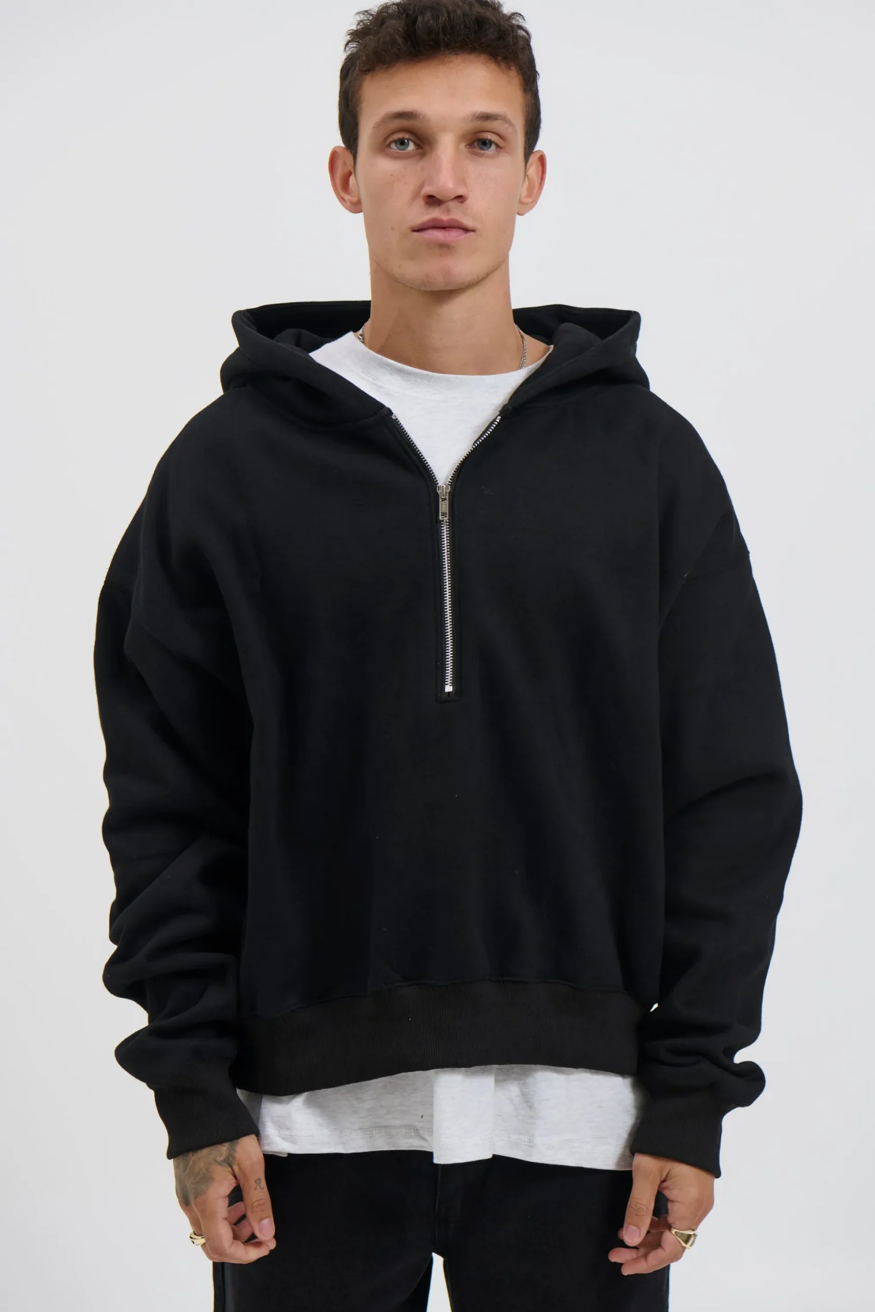 Half Zip Heavyweight Hood Black