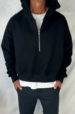 Half Zip Heavyweight Hood Black