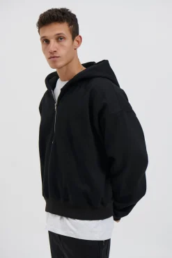 Half Zip Heavyweight Hood Black