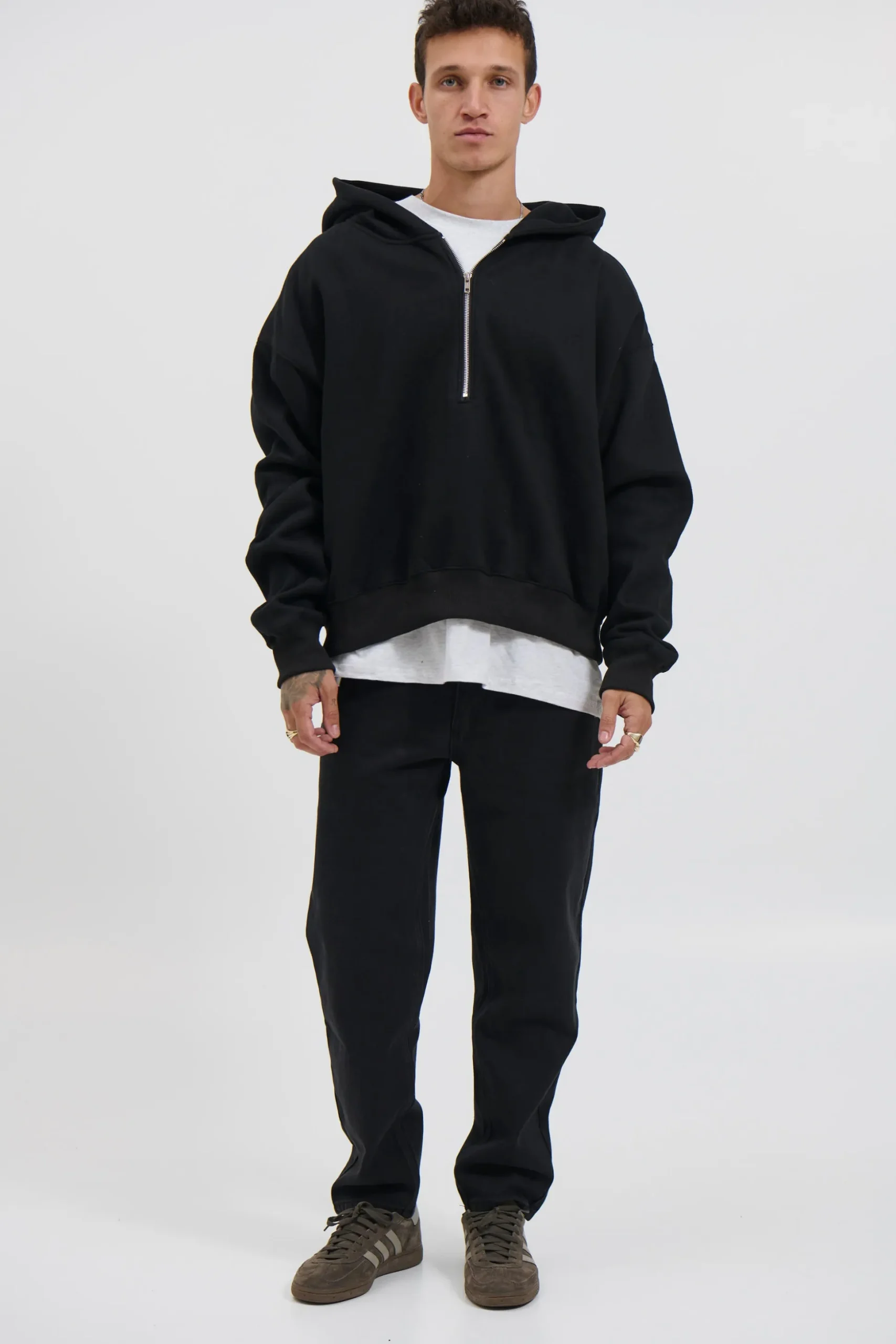 Half Zip Heavyweight Hood Black