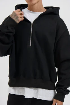 Half Zip Heavyweight Hood Black