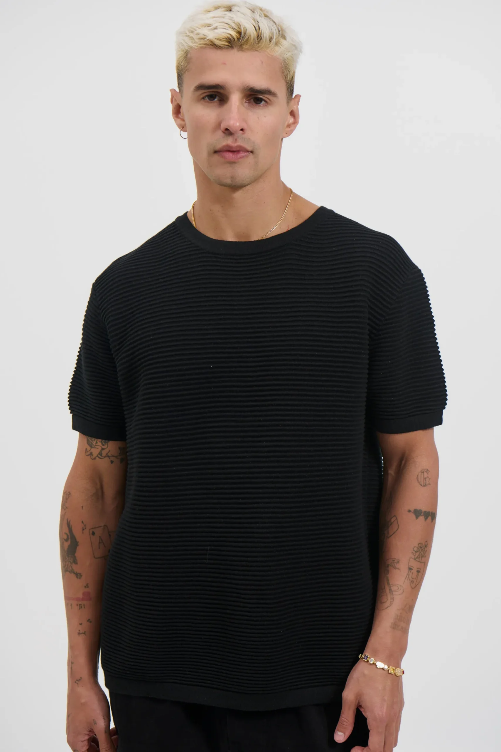 Horizontal Rib Knit Tee Black
