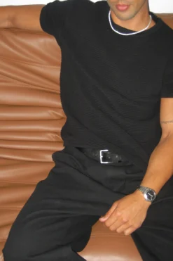 Horizontal Rib Knit Tee Black