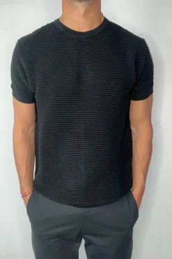 Horizontal Rib Knit Tee Black