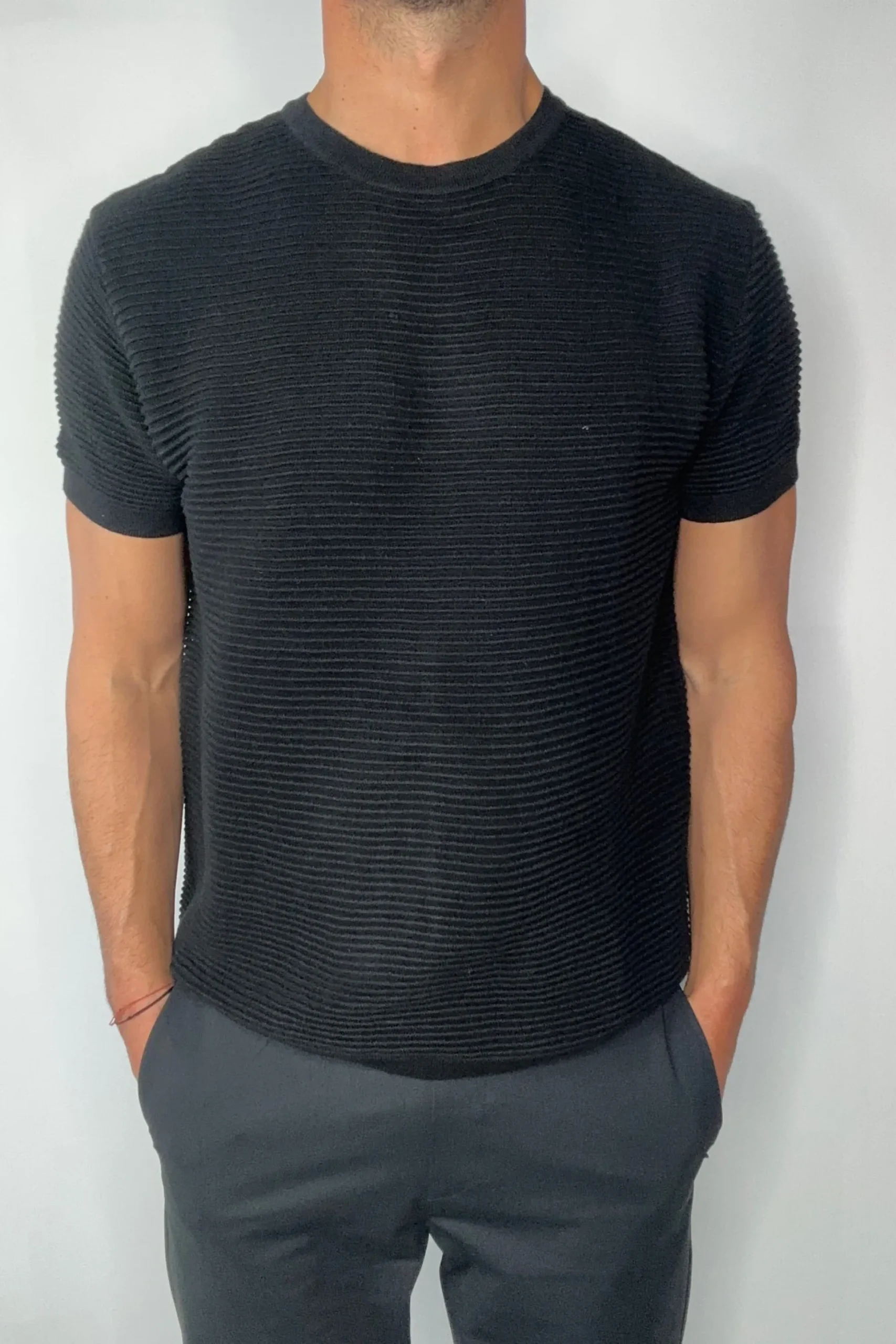 Horizontal Rib Knit Tee Black
