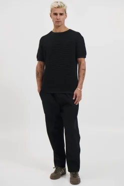 Horizontal Rib Knit Tee Black