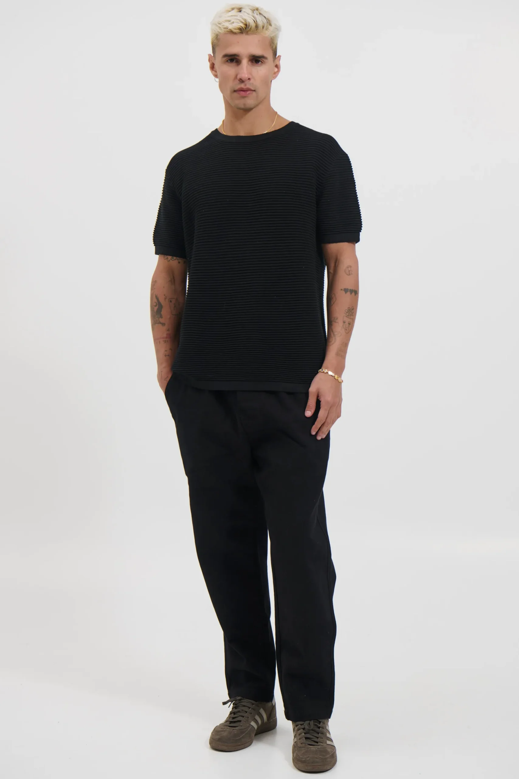 Horizontal Rib Knit Tee Black