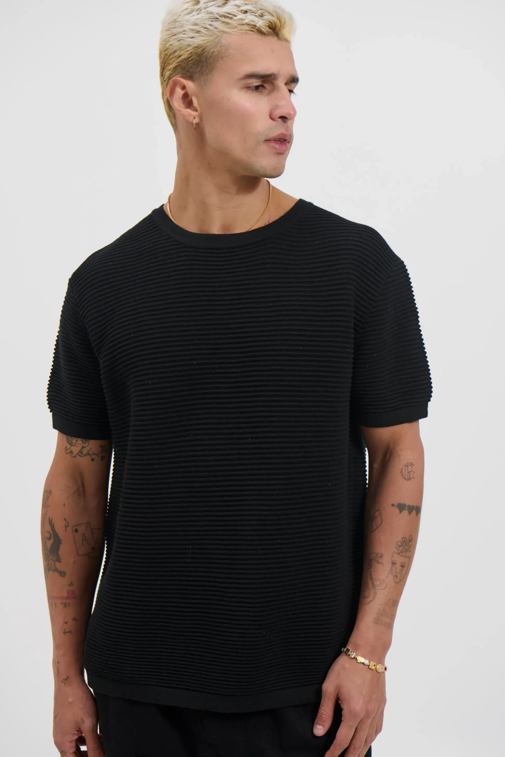 Horizontal Rib Knit Tee Black