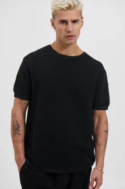 Horizontal Rib Knit Tee Black