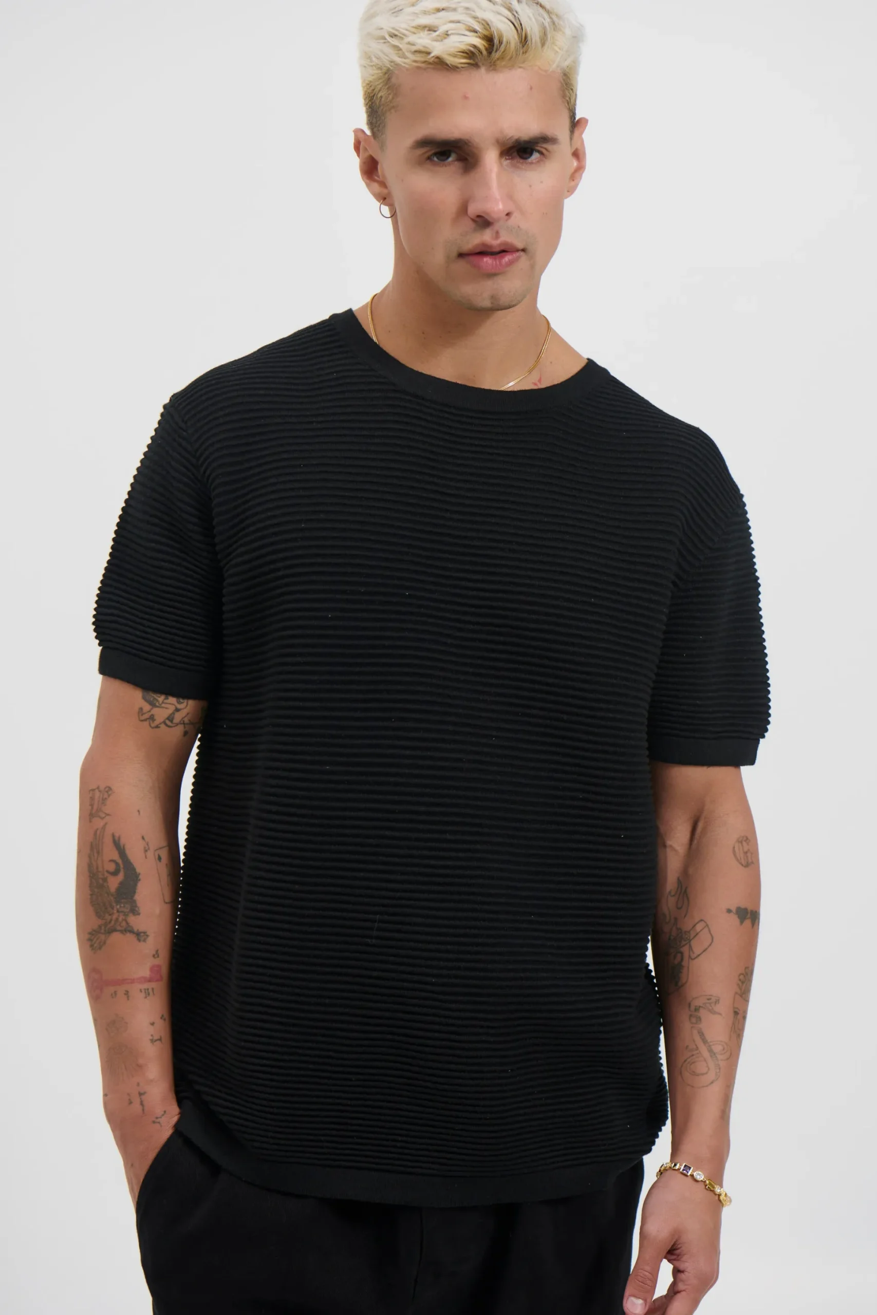 Horizontal Rib Knit Tee Black