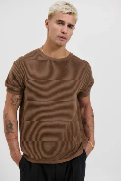 Horizontal Rib Knit Tee Choc