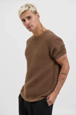 Horizontal Rib Knit Tee Choc