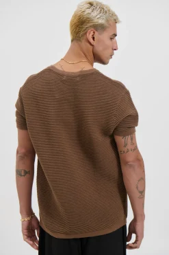Horizontal Rib Knit Tee Choc