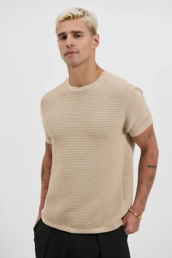 Horizontal Rib Knit Tee Oat