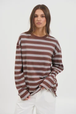 Jaida Long Sleeve Double Stripe Chocolate