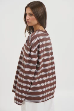 Jaida Long Sleeve Double Stripe Chocolate