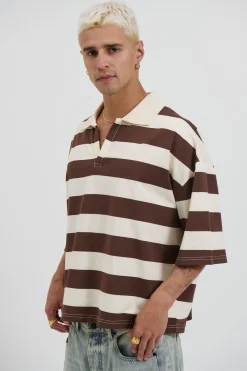 Jersey Crop Polo Stripe Choc