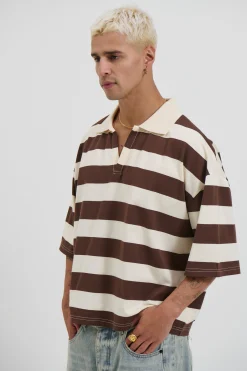 Jersey Crop Polo Stripe Choc