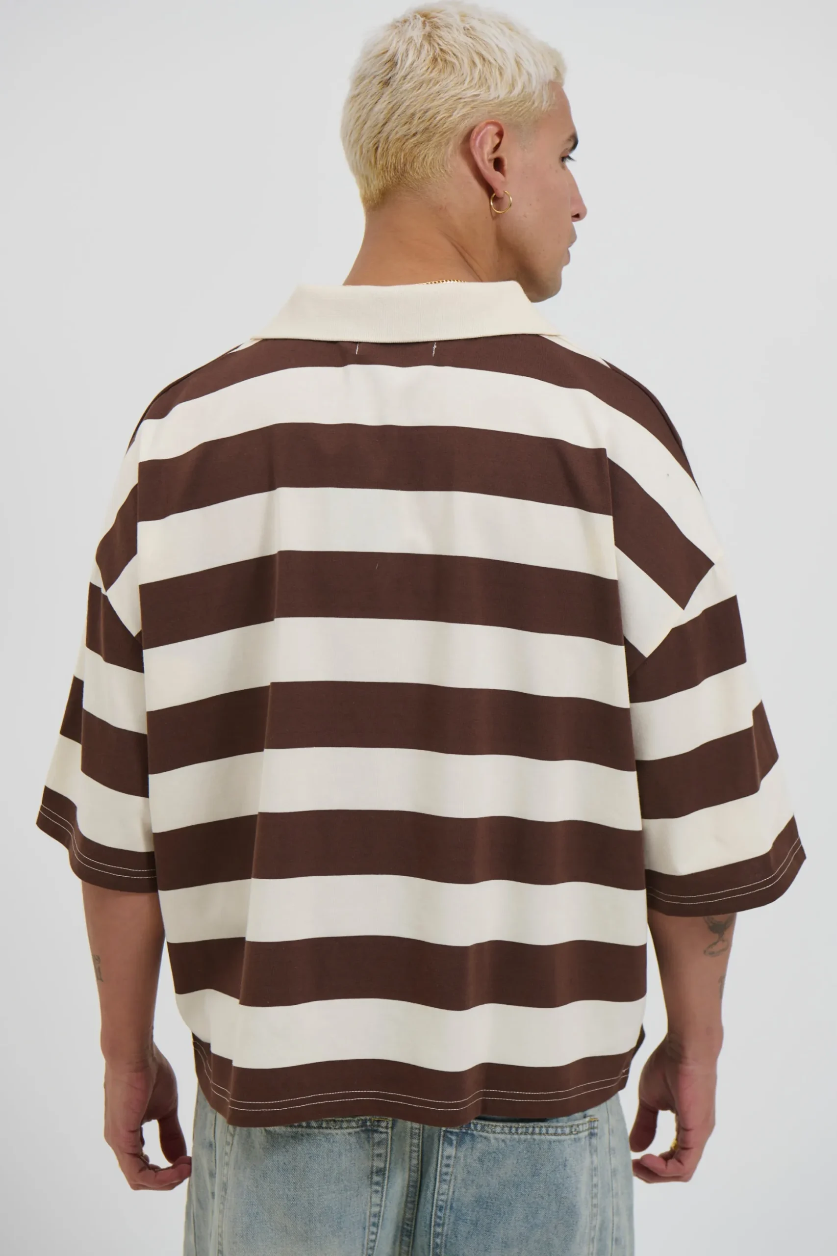 Jersey Crop Polo Stripe Choc