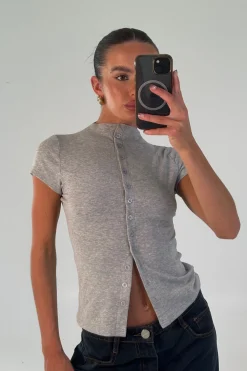 Jessica Button Up Top Grey
