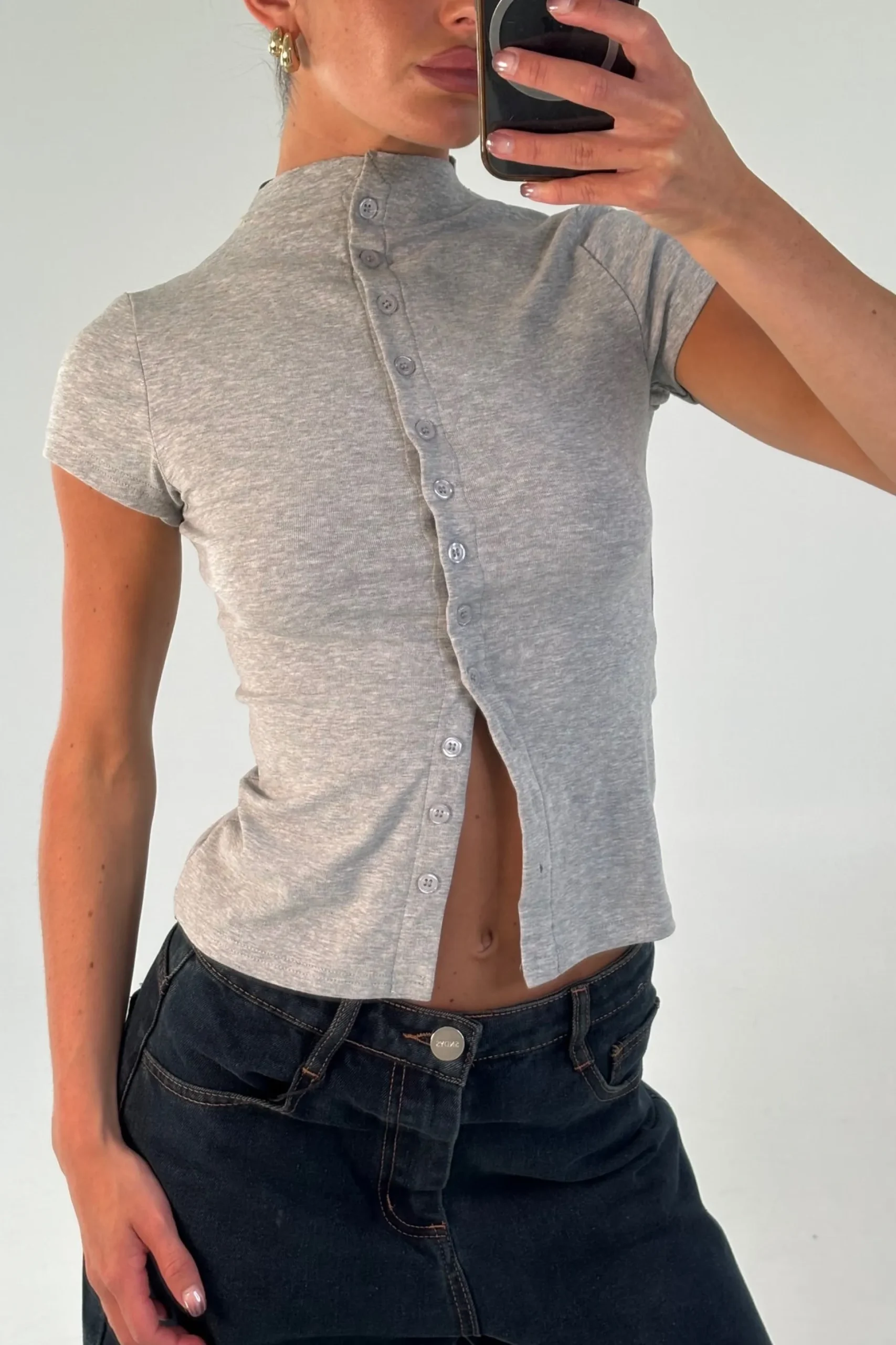 Jessica Button Up Top Grey