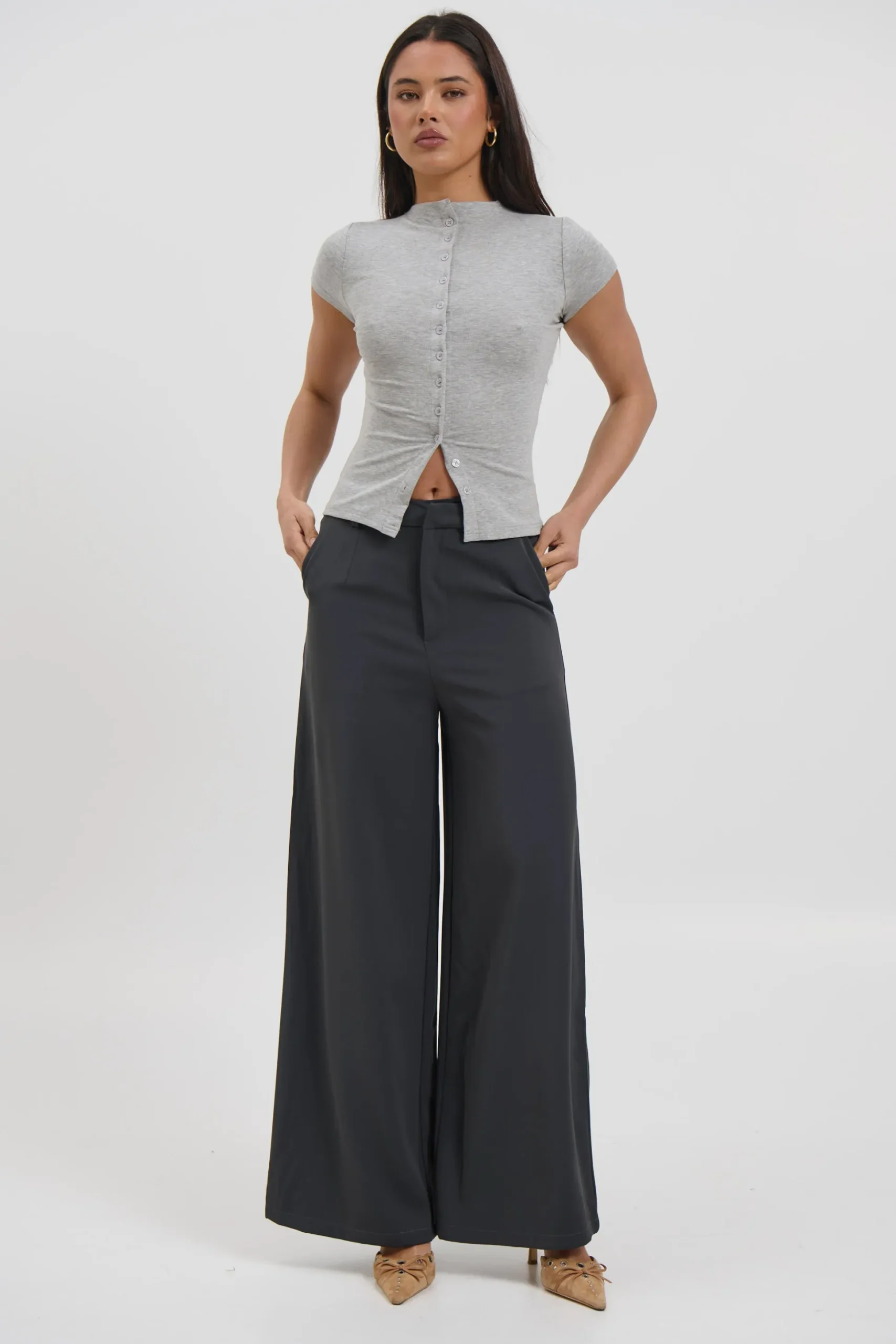 Jessica Button Up Top Grey