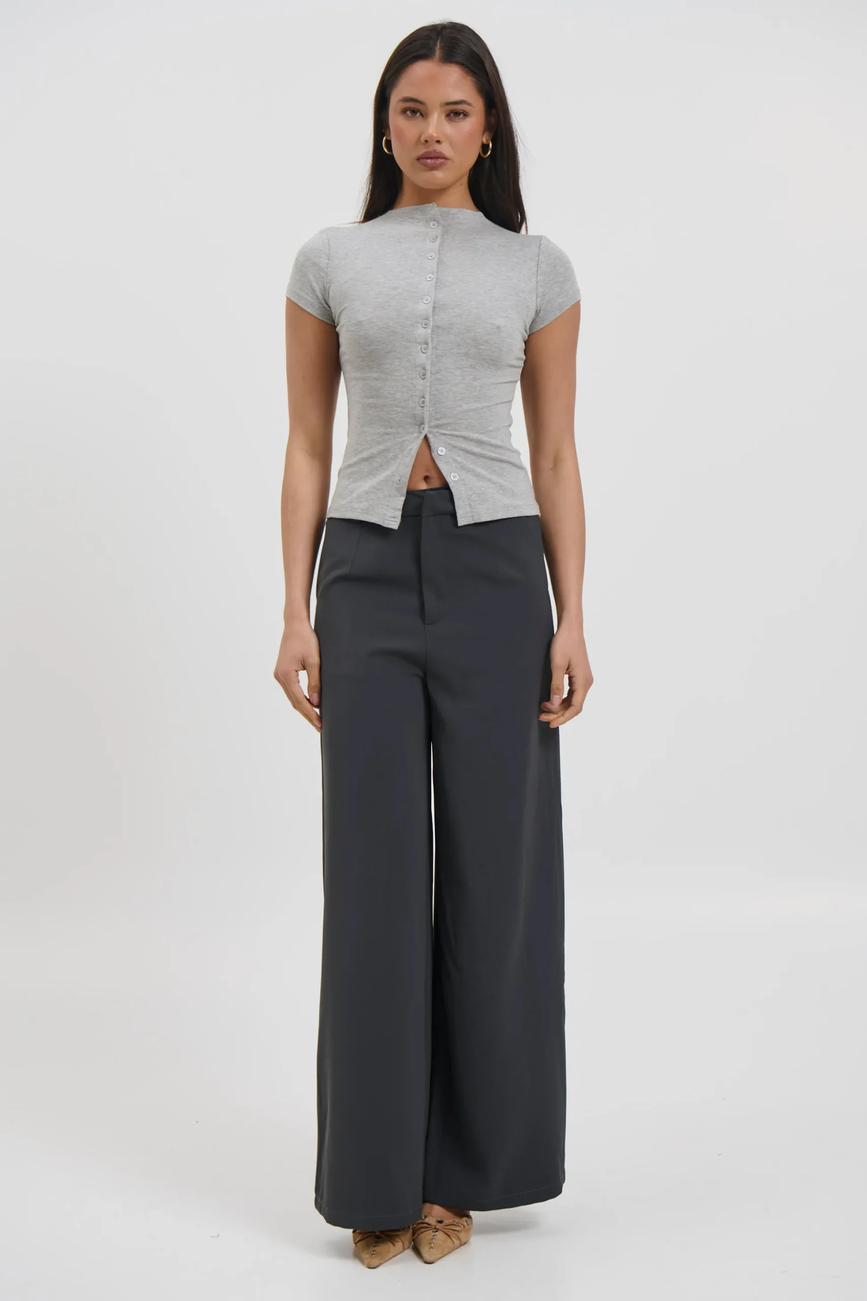 Jessica Button Up Top Grey