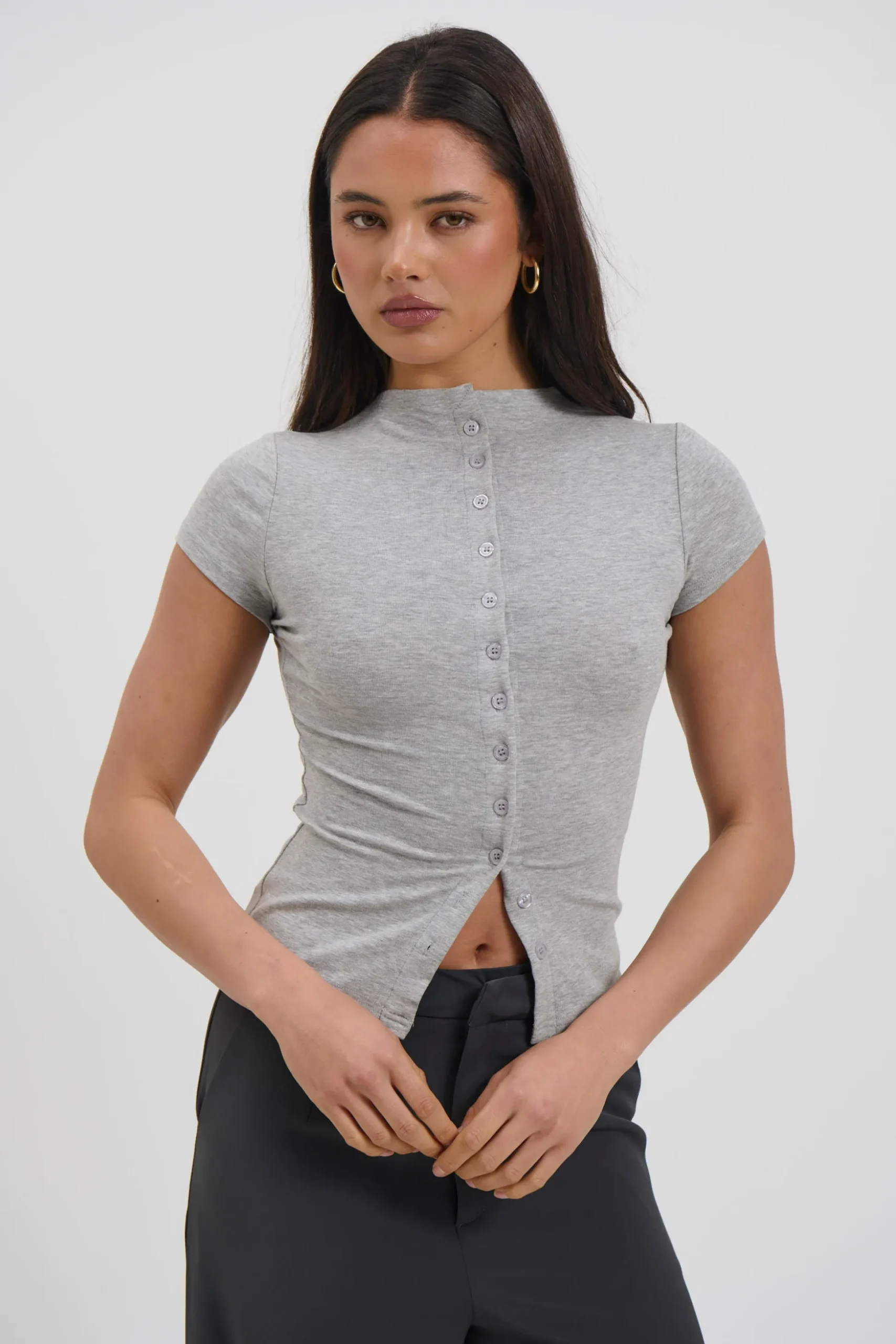 Jessica Button Up Top Grey
