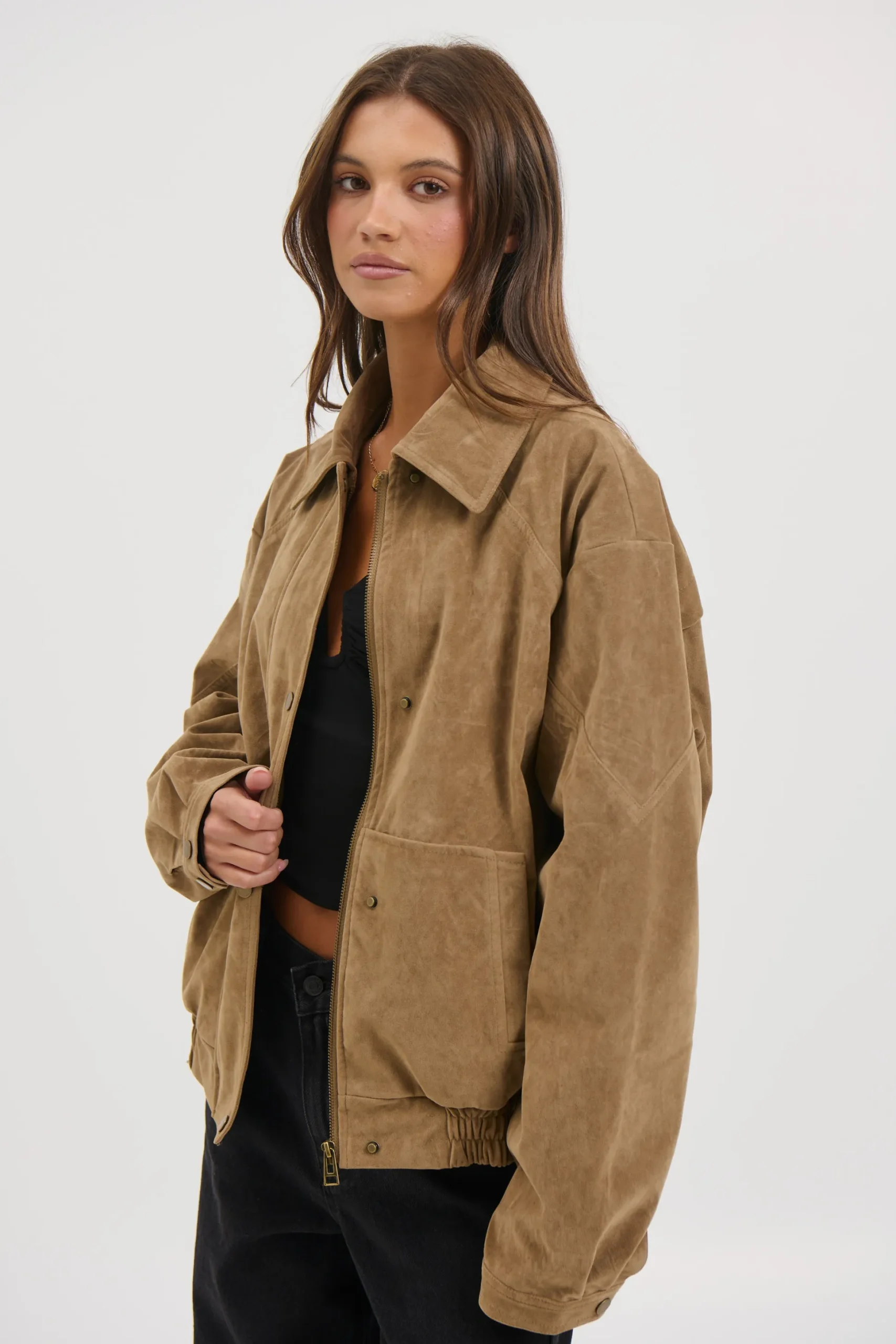 Jorja Suede Bomber Jacket Chocolate