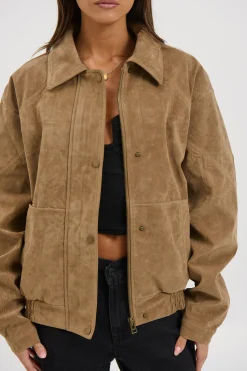 Jorja Suede Bomber Jacket Chocolate