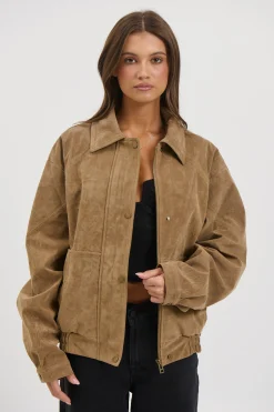 Jorja Suede Bomber Jacket Chocolate