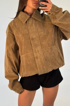 Jorja Suede Bomber Jacket Chocolate
