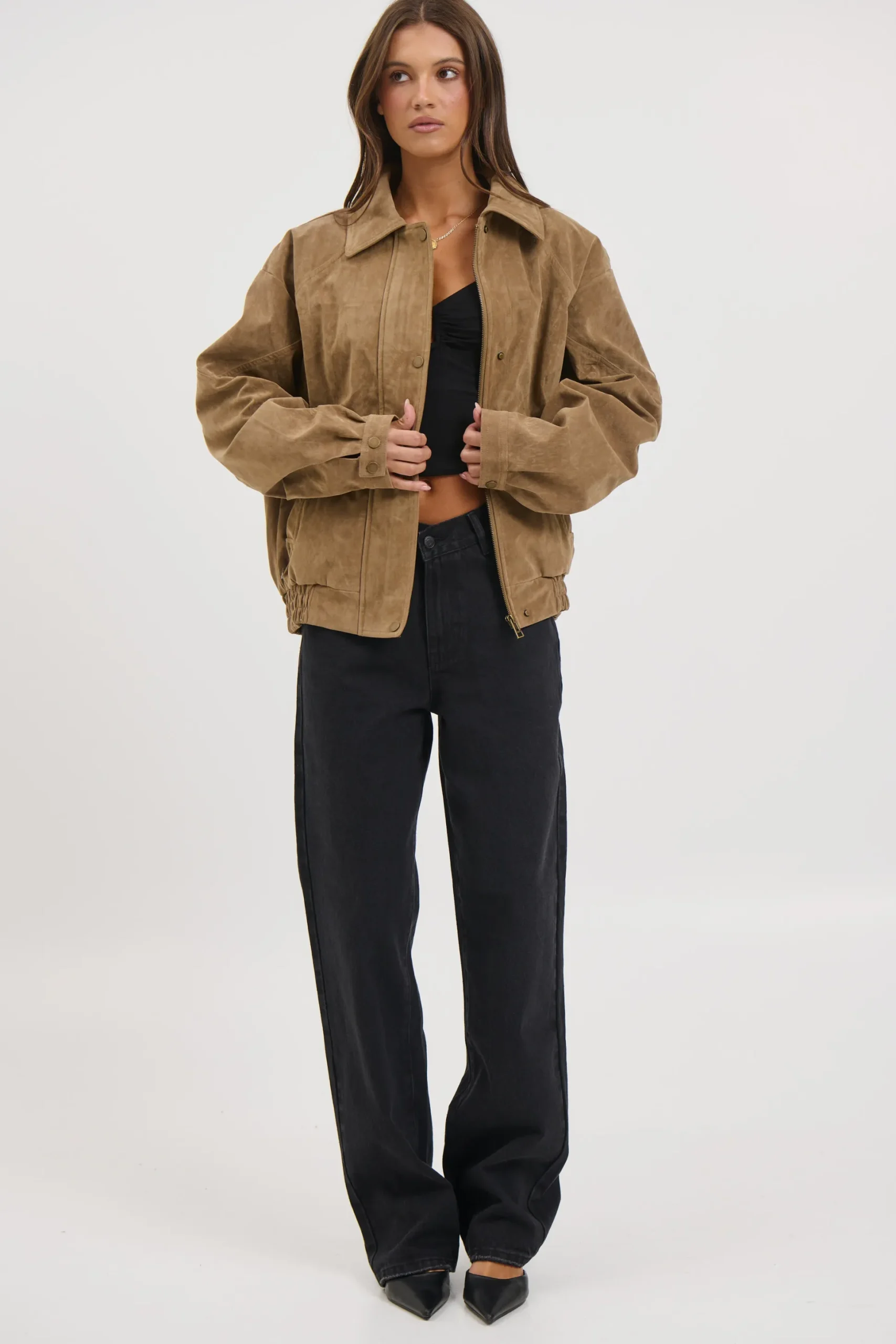 Jorja Suede Bomber Jacket Chocolate