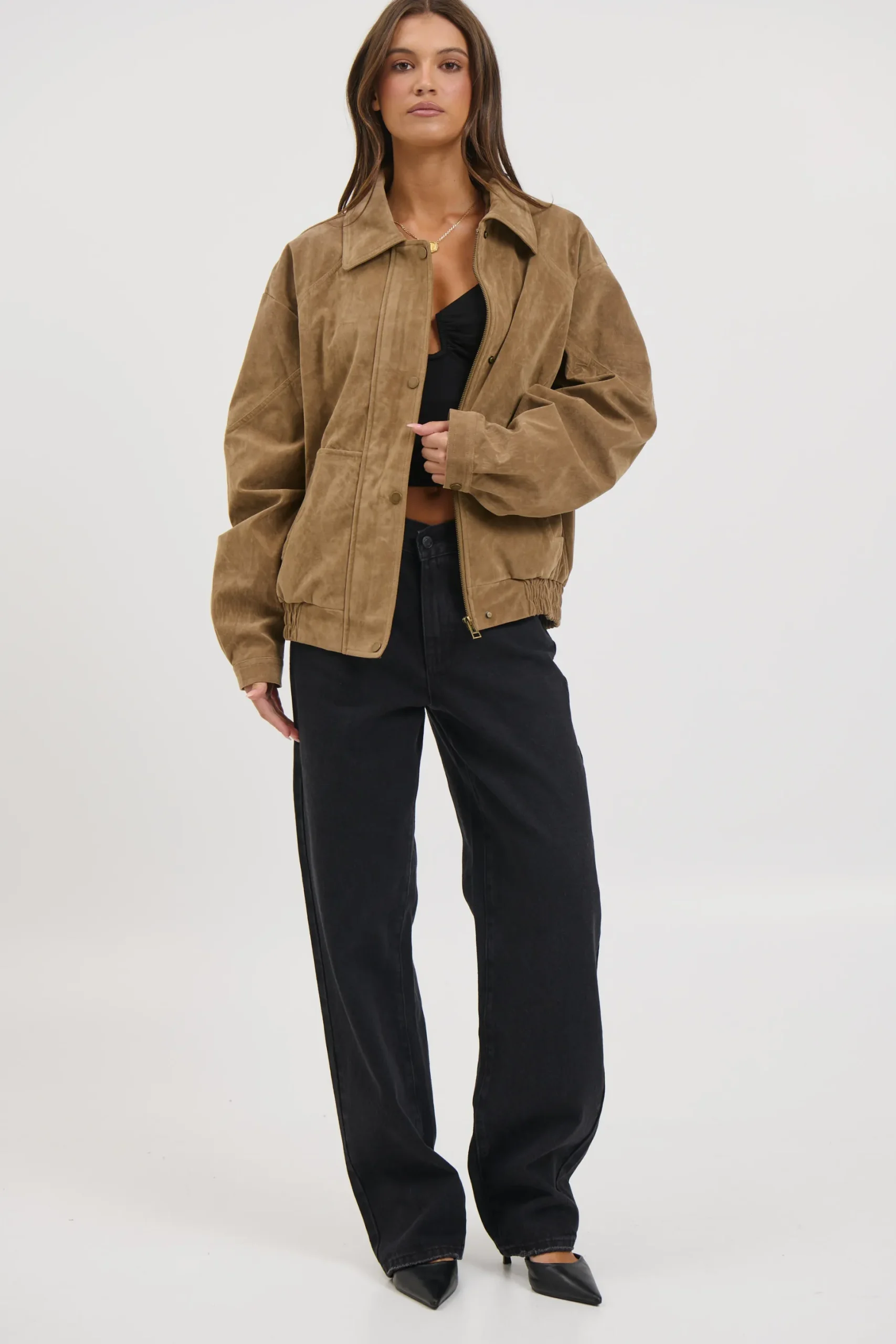 Jorja Suede Bomber Jacket Chocolate