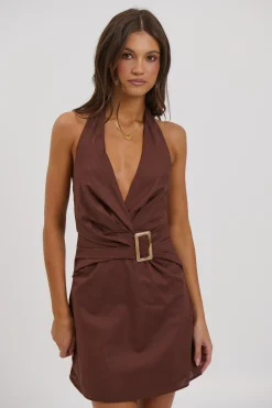 Kayla Halter Dress Chocolate