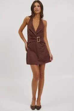 Kayla Halter Dress Chocolate