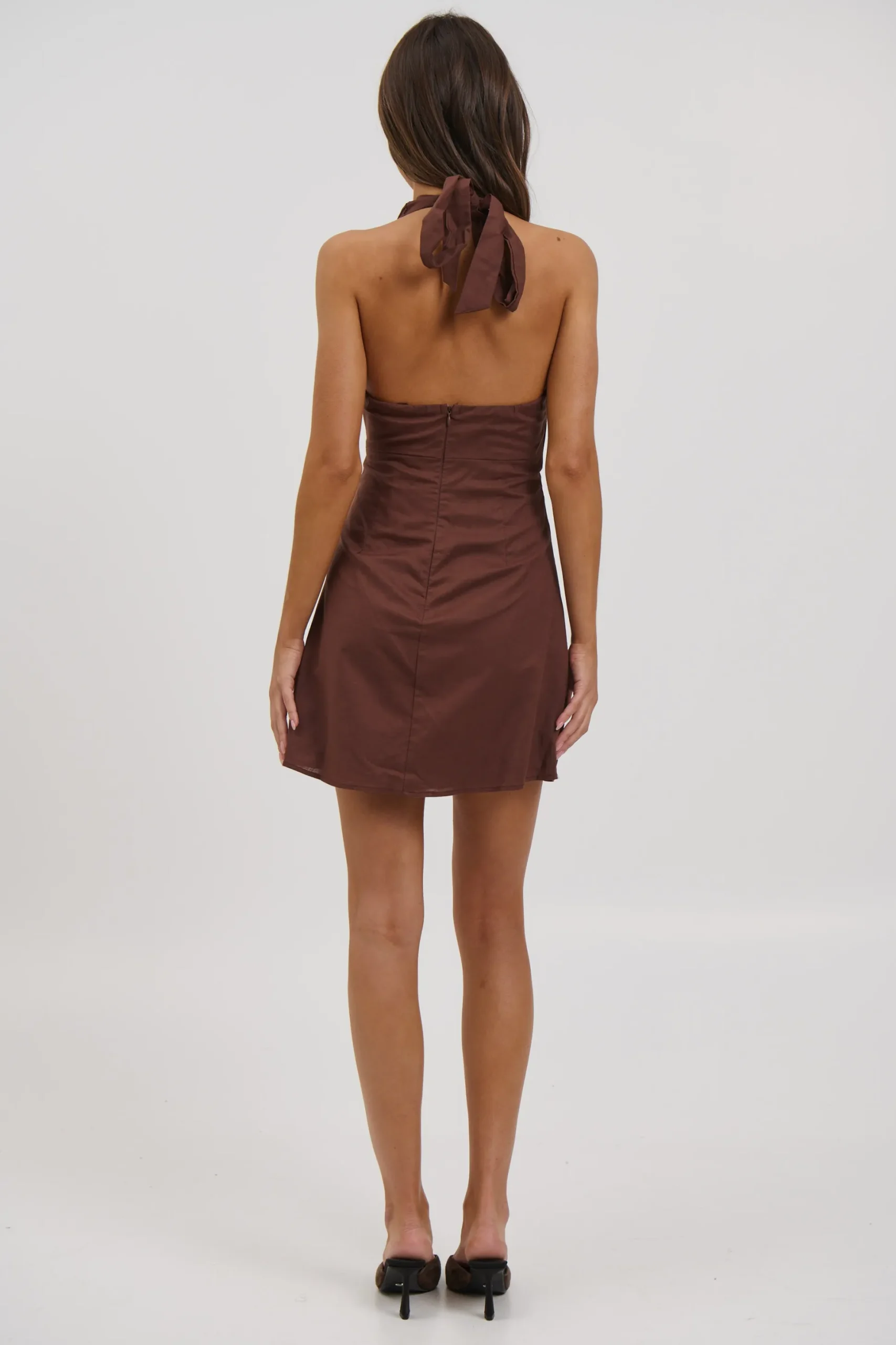 Kayla Halter Dress Chocolate