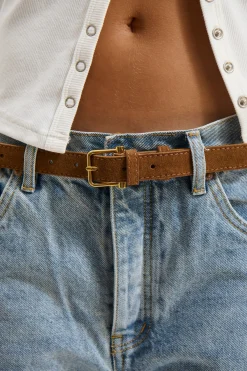Kelly Genuine Leather Skinny Belt Tan